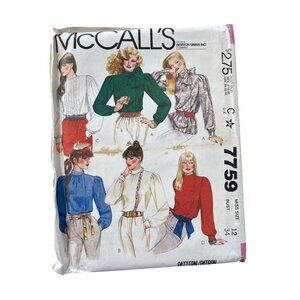 80s McCalls 7759 Misses Blouse Sewing Pattern Size 12 Bust 34 Vintage 1981 UNCUT